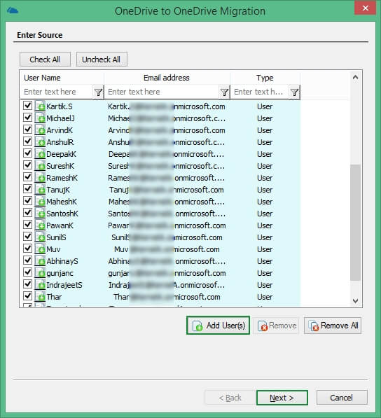 Migration wizard is open with selected accounts