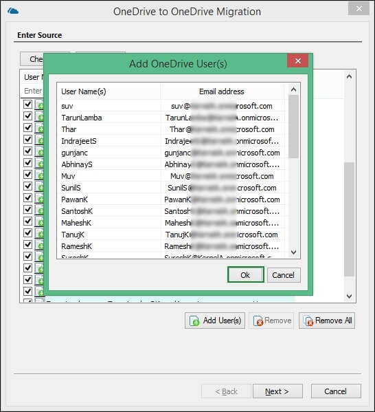 Select additional users from the list and click Ok