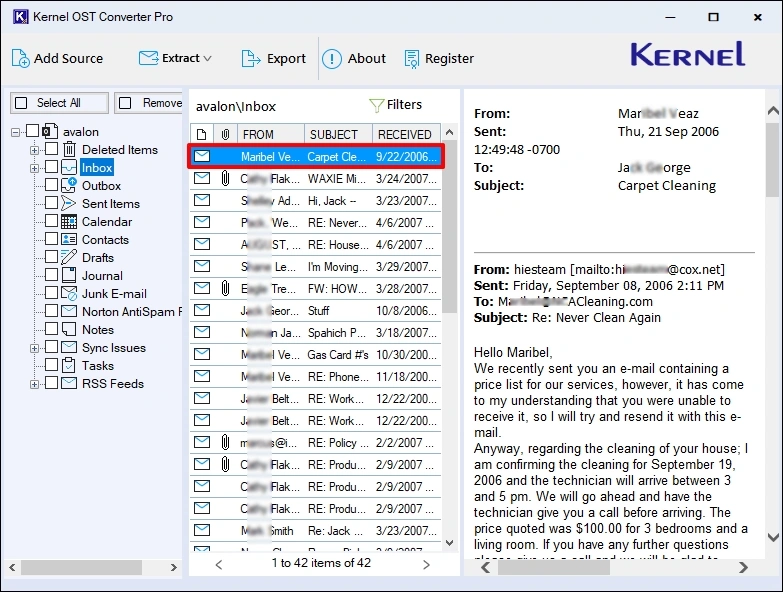 preview ost file data