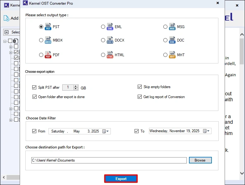apply filters and export