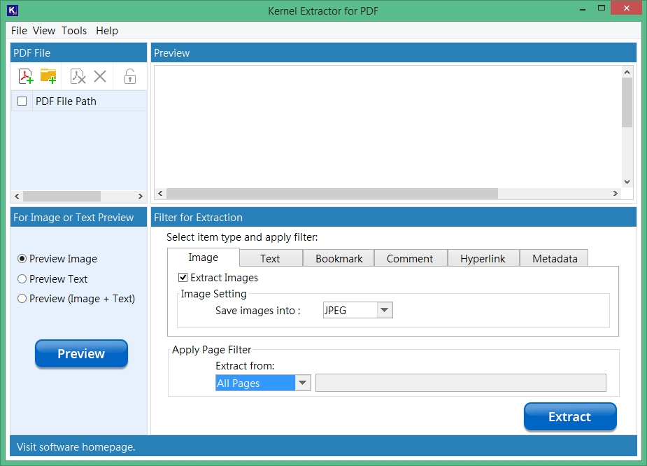 Kernel Extractor for PDF - Home Screen