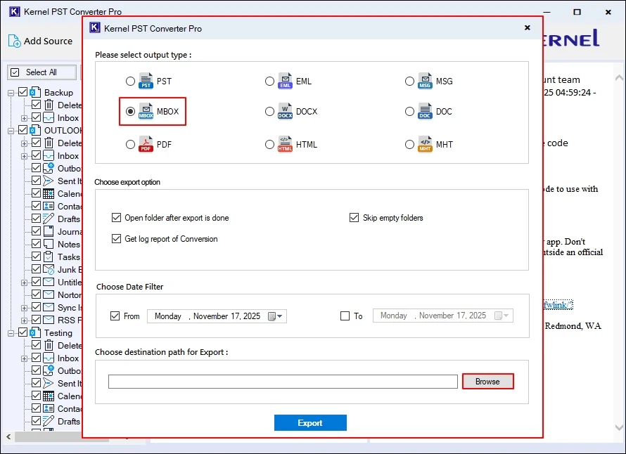 Multiple output formats to export data