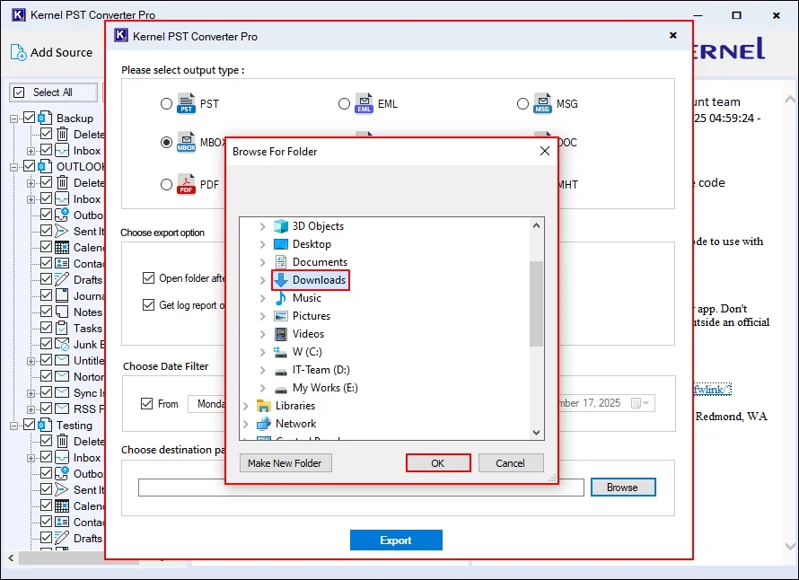 specific folder to save the data