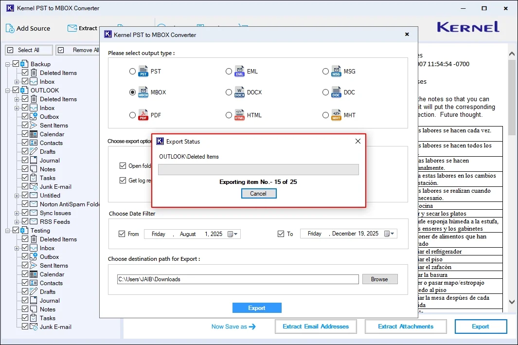 Start converting PST to MBOX