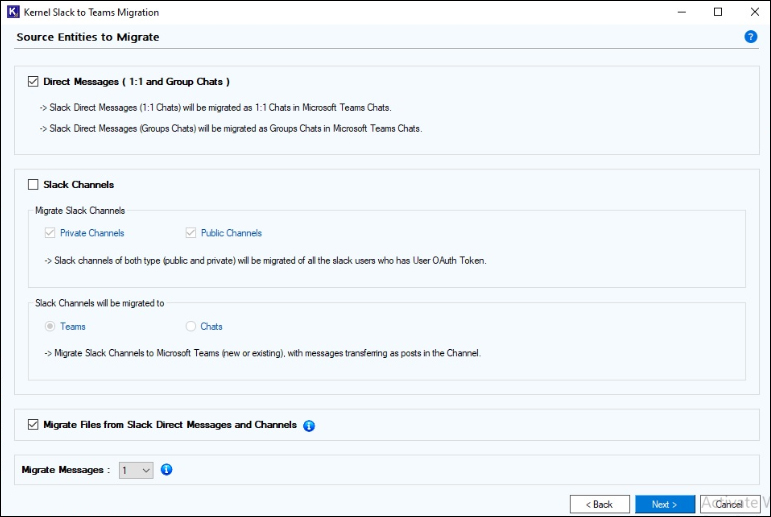 Select Direct Messages to Teams