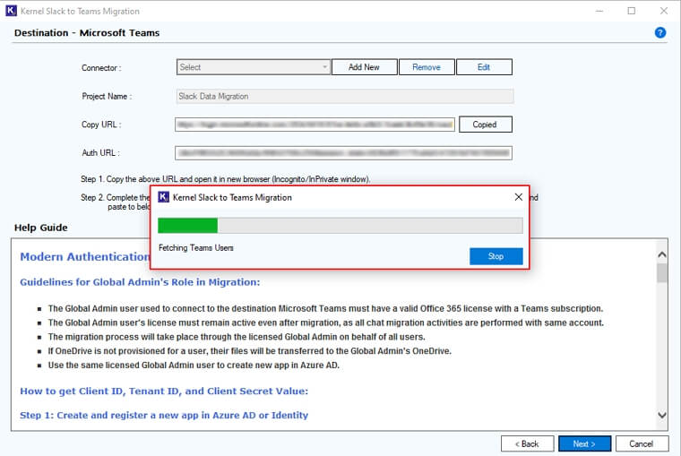 The software will start Fetching Teams User