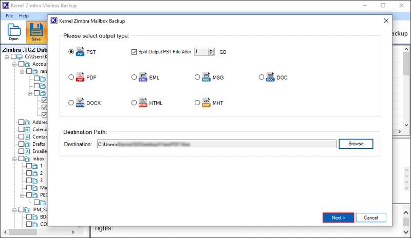 choose output option