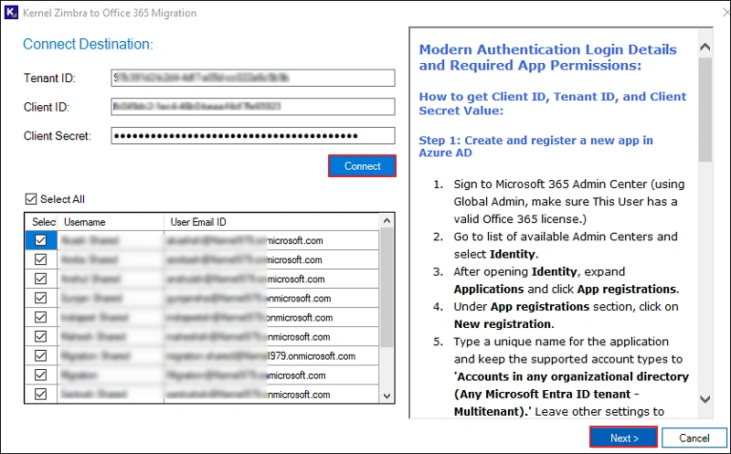 Add destination and select mailbox