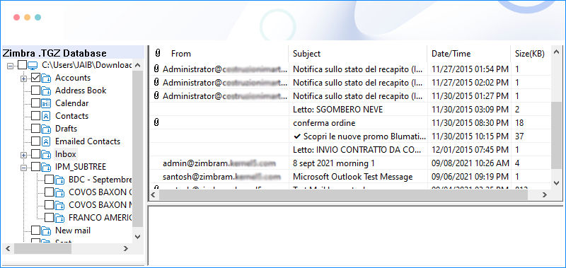 Kernel Zimbra Mailbox Backup