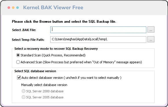 Kernel SQL BAK Viewer