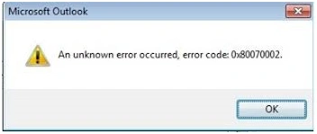 0x80070002 Outlook error code