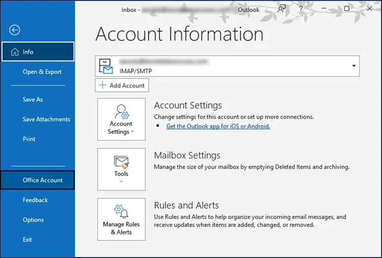 click on Office Account