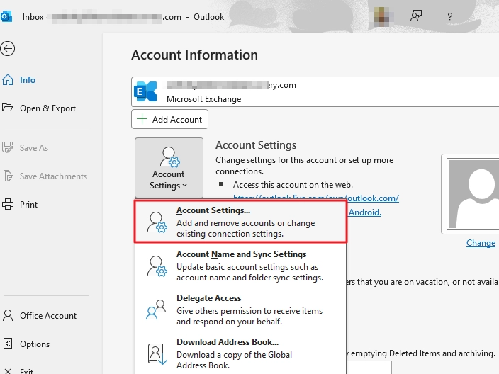 Click on file then Account Settings