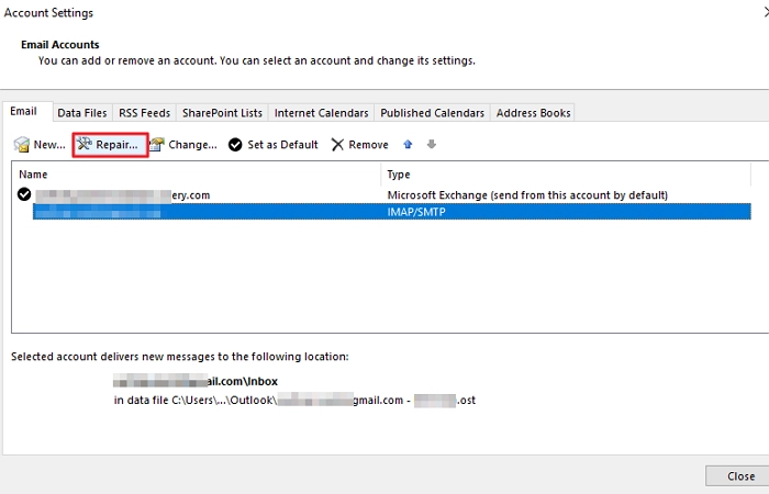 Select the data file associated with the account