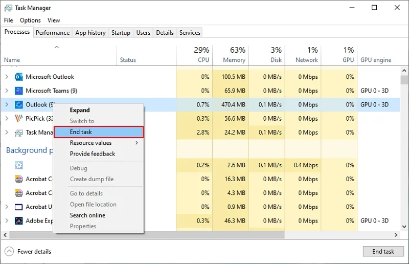click on end task