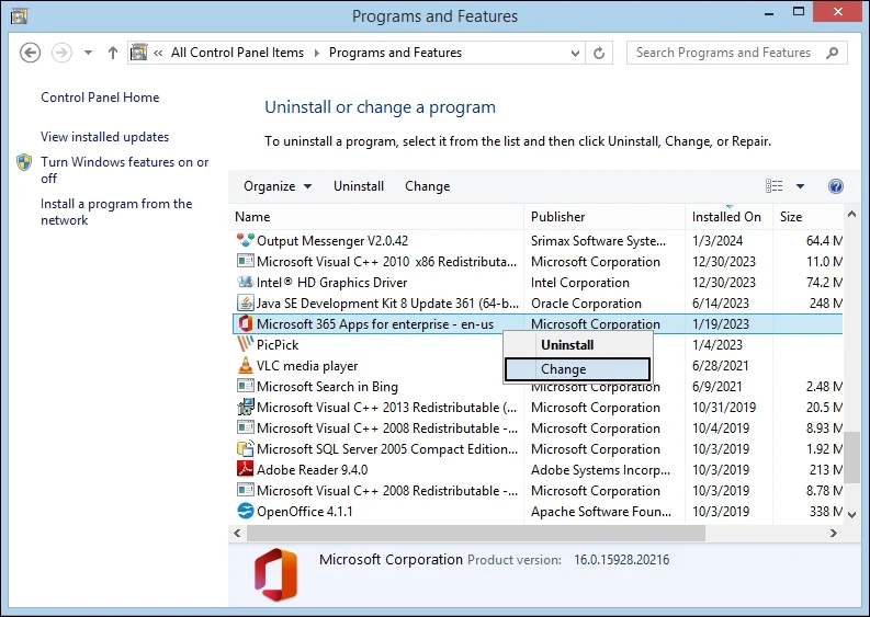 select change option