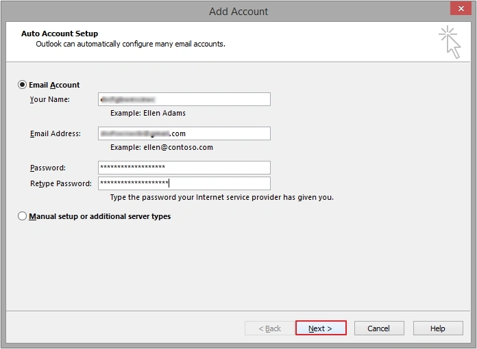 enter email account details