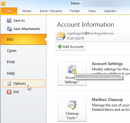 Select Options button