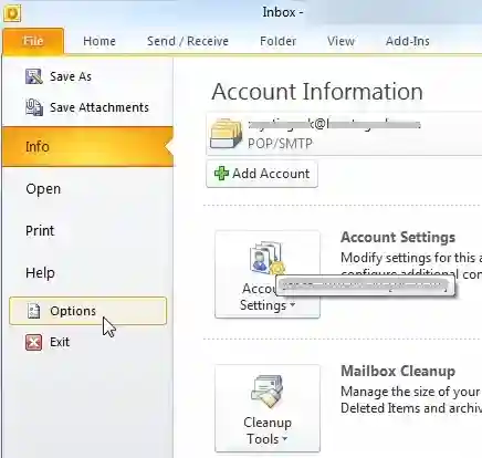 Select Options button