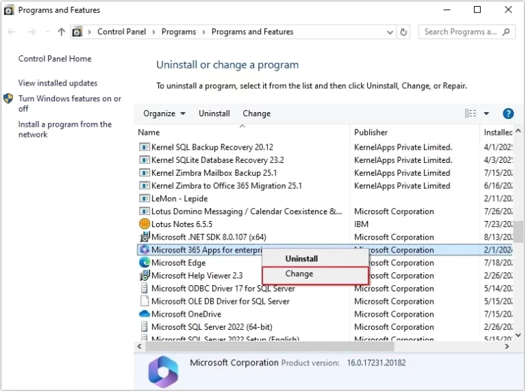 select change option