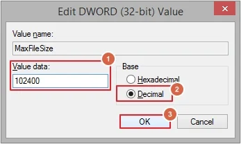 Set the Value data as 102400