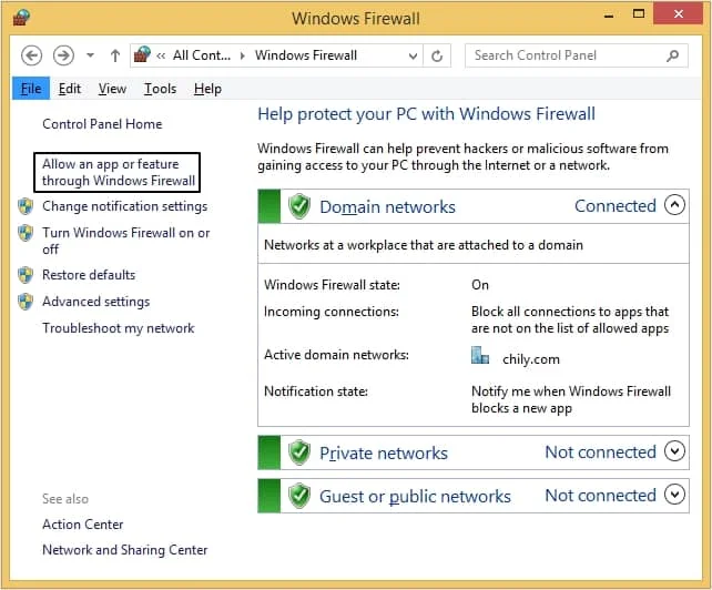 Allow an app or feature through Windows Firewall