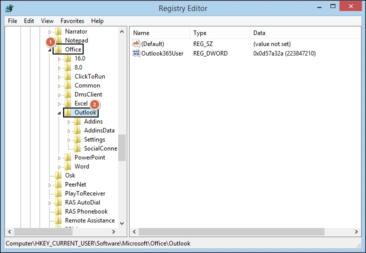 click on office then outlook