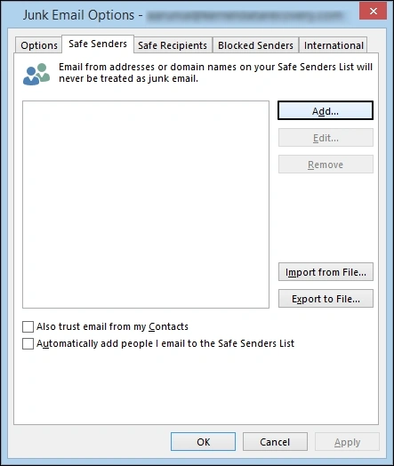 Select the Safe Senders tab