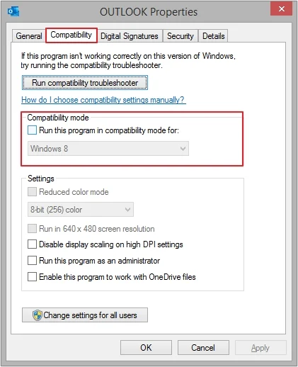 Go to compatibility tab