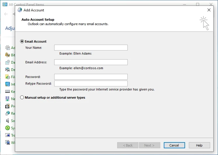 enter email credentials
