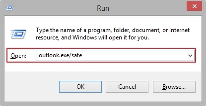 Press Windows+R keys then type Outlook.exe/safe 