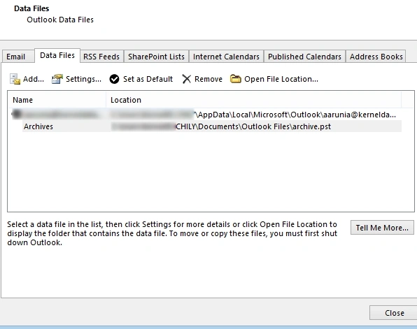 pst file is added