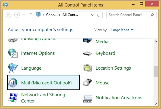 launch control panel and select mail