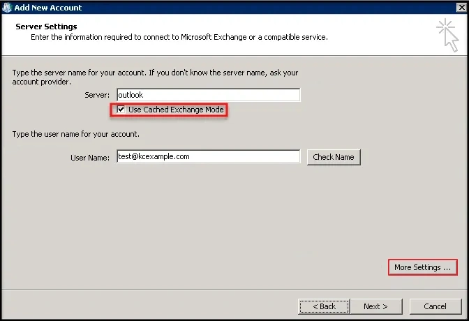 Enter User Name and click more settings