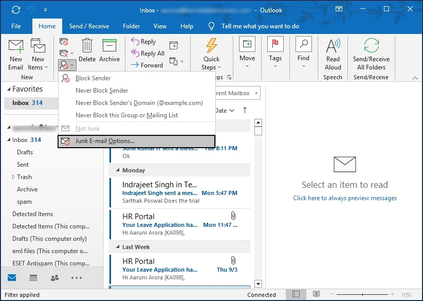 Junk Email Options