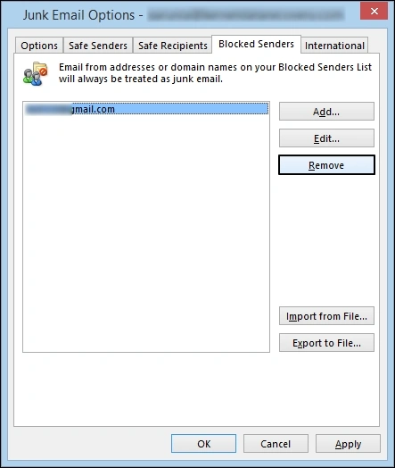 Select the Blocked Senders tab