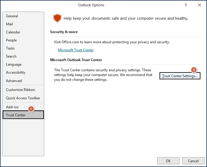 click on trust center settings