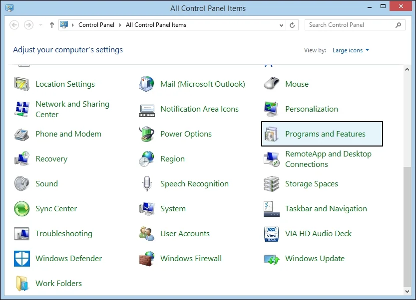 programs and features