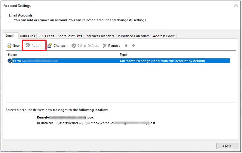 choose your damaged profile and click on Repair