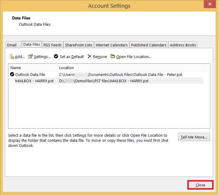 Close button in the Account Settings to finish
