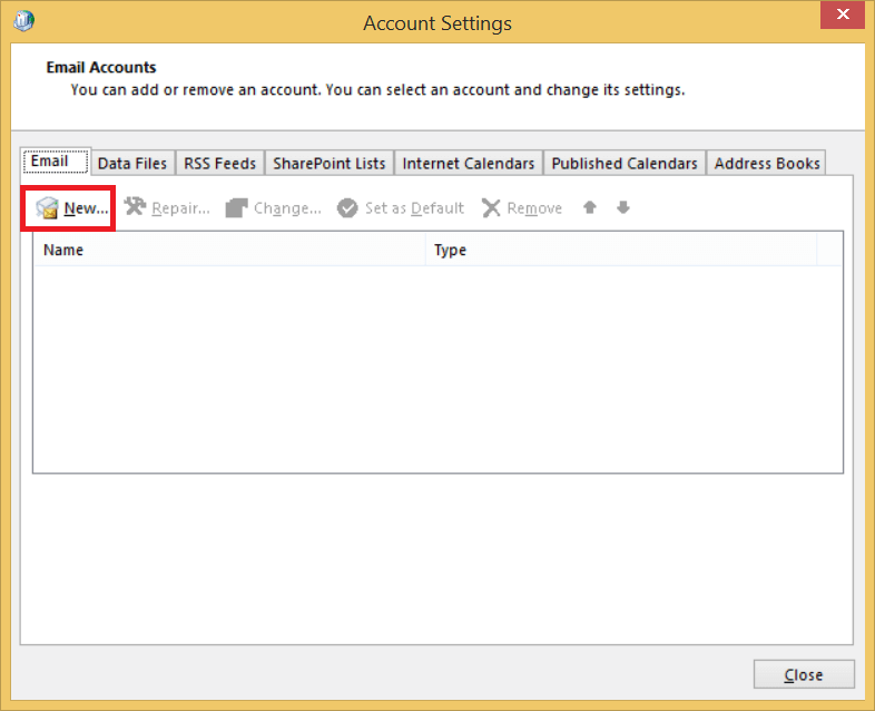 Click New and create a new account’s credentials