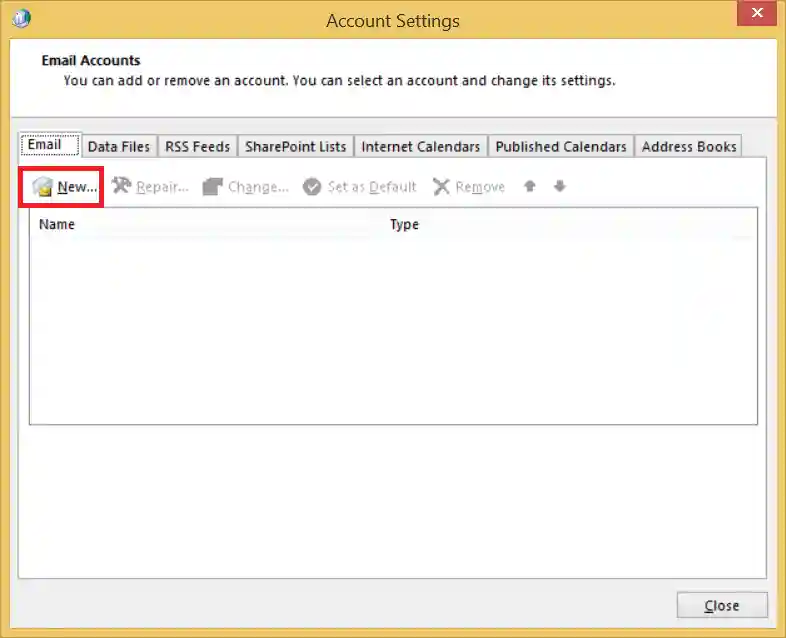 Click New and create a new account’s credentials