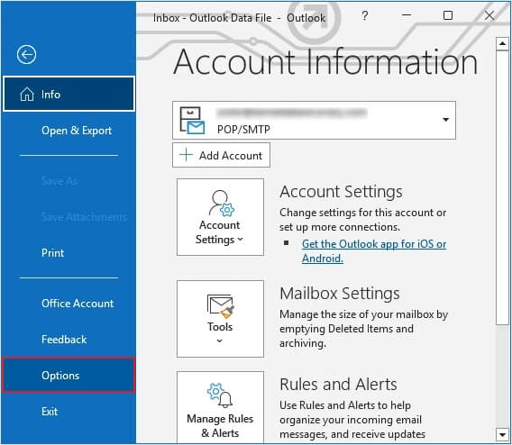 Go to File Options