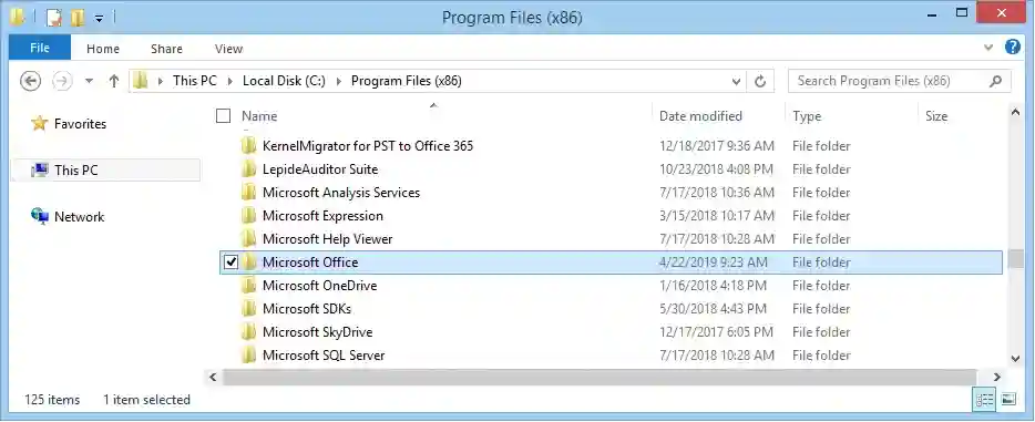 Select the Microsoft Office folder