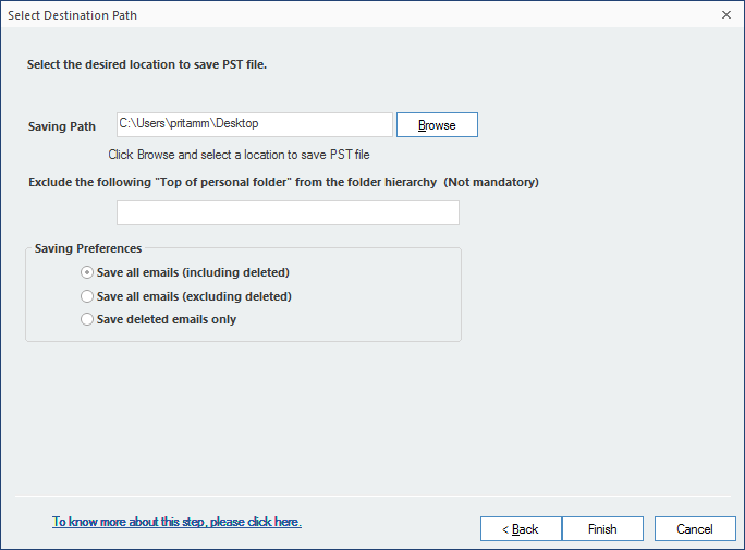 Browse to Select Saving path