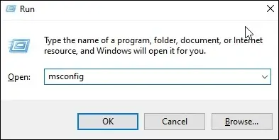 Type msconfig and press Enter