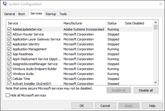 Hide all Microsoft services