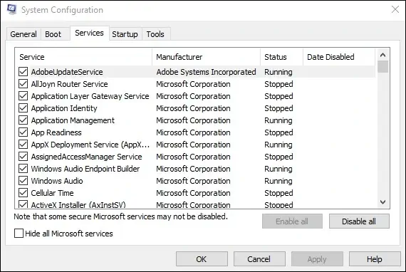 Hide all Microsoft services
