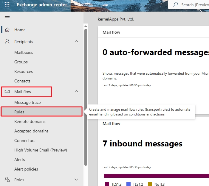 click Mail flow option and select the Rules