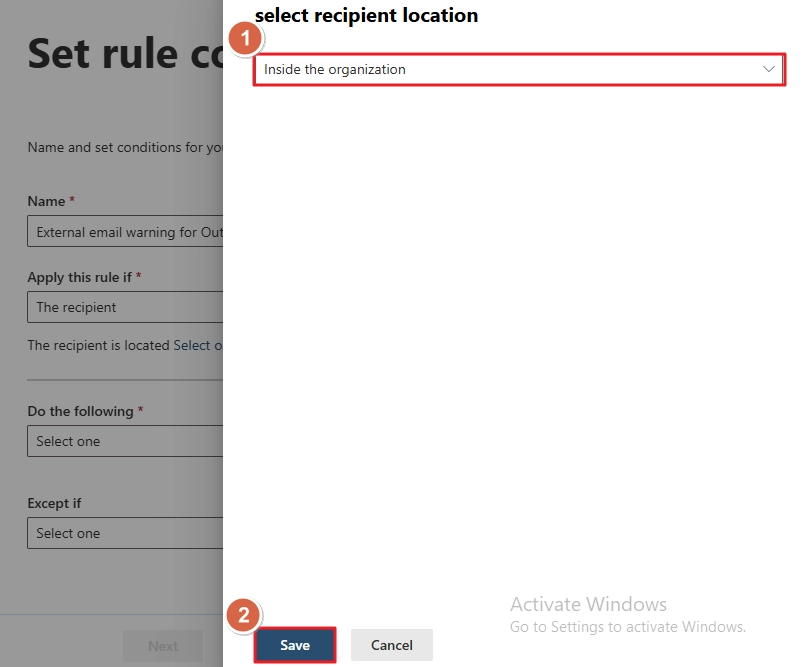 Select recipient location